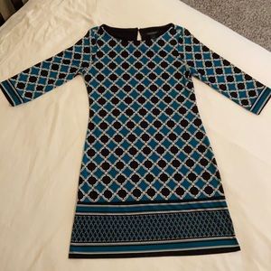 WHBM Beautiful teal green, black, white and gray dress
